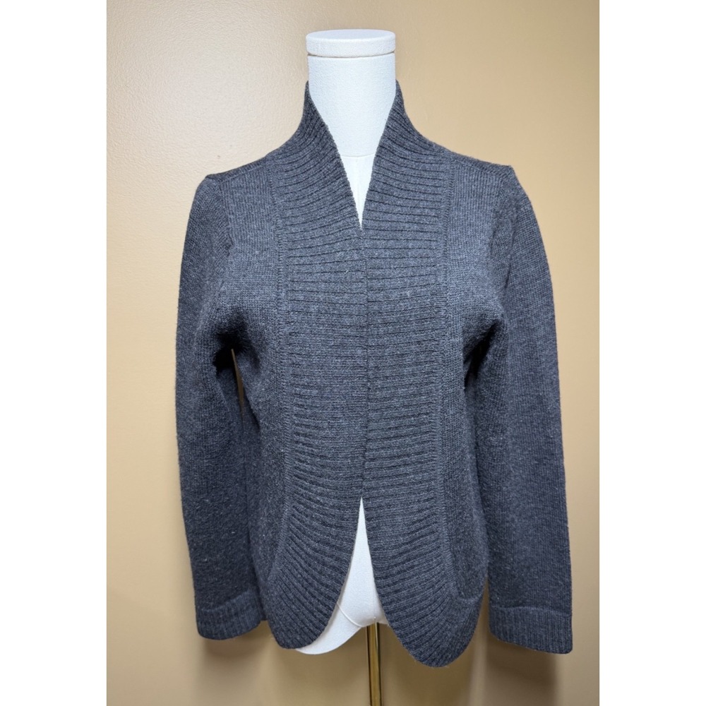 Tweeds Women's L 100% Merino Wool Cardigan Gray Shawl Collar Open Front Sweater